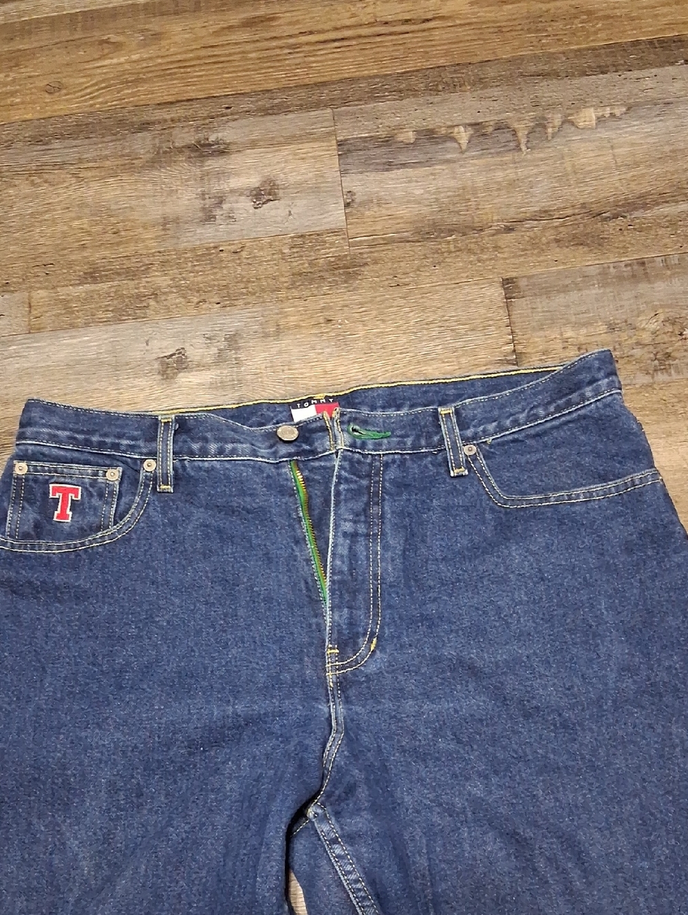 Tommy Hilfiger Blue Relaxed Fit Men's Jeans with Red Logo Accent